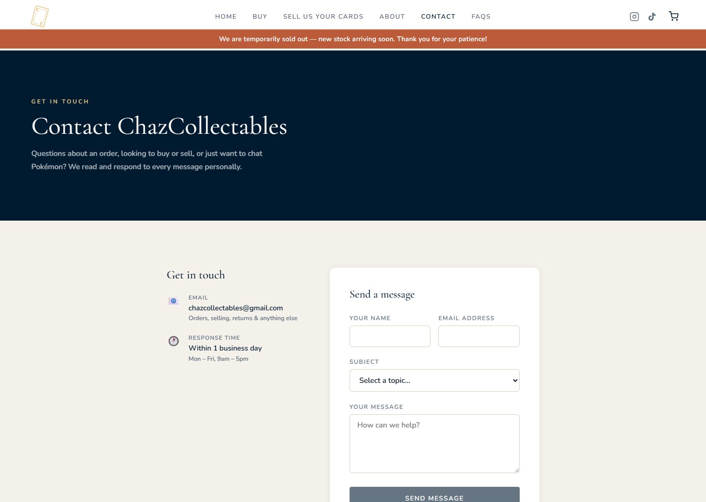 The contact form page